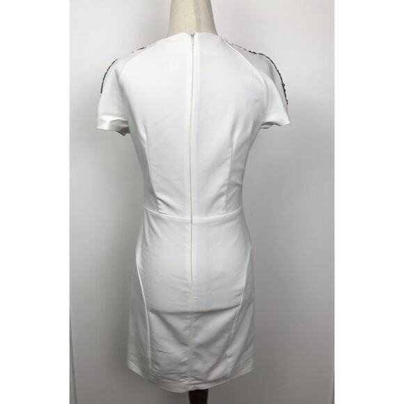 Zara Trafaluc Sheath Dress Beaded Shoulder Mini Stretch Ivory - Picture 6 of 8